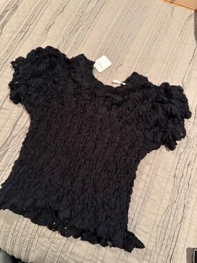 Free People Black Ruffled Short-Sleeve Women's Top